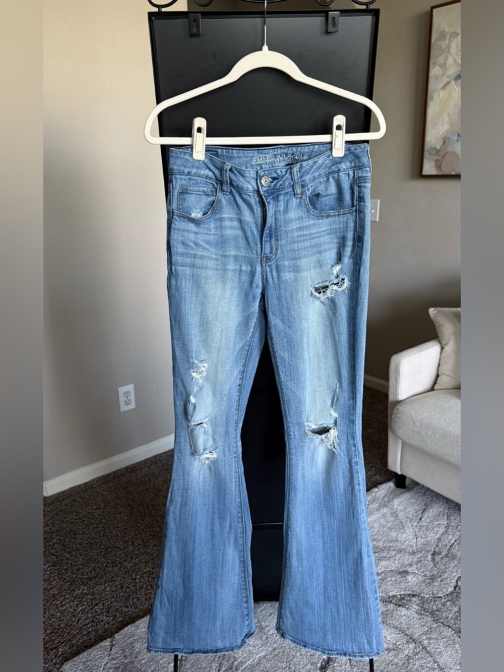 American Eagle Outfitters Light Blue Distressed Flare Jeans